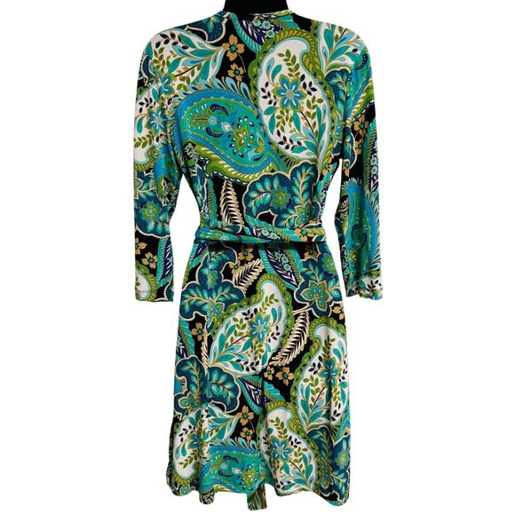 Banana Republic Women Warp Dress Size Small S Blue Green Floral 3/4 Stretch EUC - Picture 3 of 8